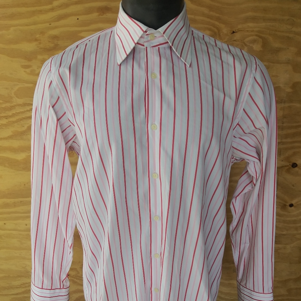Hugo Boss Pink Striped Button Up Long Sleeve Dress